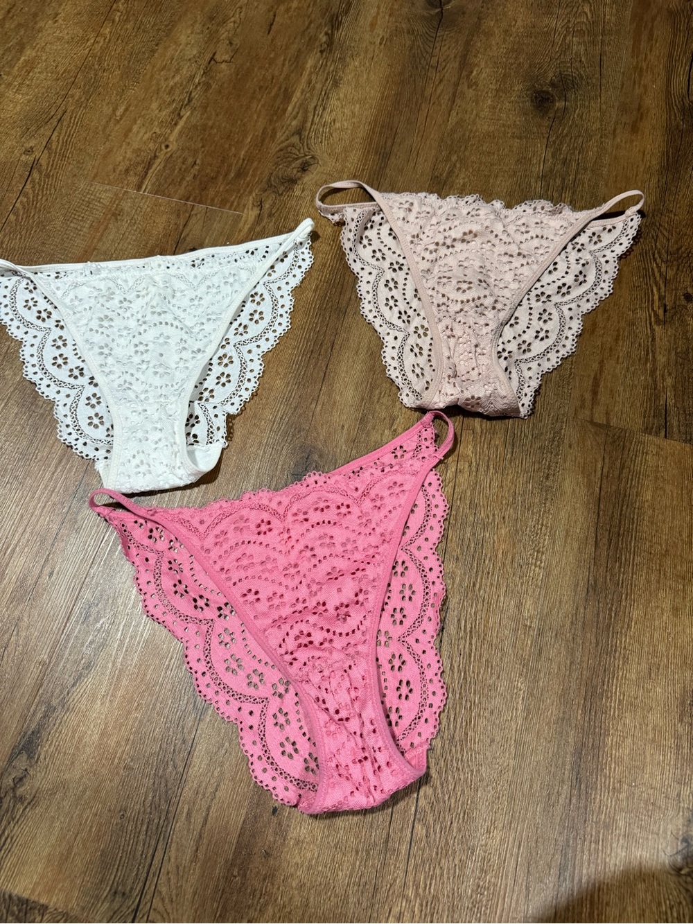 Lace Bikini Briefs Trio - White, Nude, Pink